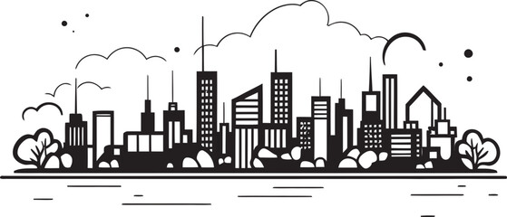 Metropolitan Landscape Profile Black Vector Emblem Urban Cityscape Sketch Black Logo Design Icon