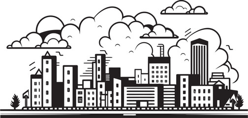 Obraz premium Urban Cityscape Sketch Black Logo Design Icon City Horizon Outline Black Vector Emblem
