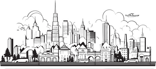 Obraz premium Urban Cityscape Profile Black Logo Design Icon Cityscape Horizon Sketch Black Vector Emblem