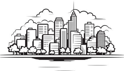 Outline of Urban Landscape Black Vector Emblem Metropolis Silhouette Black Iconic Logo Design