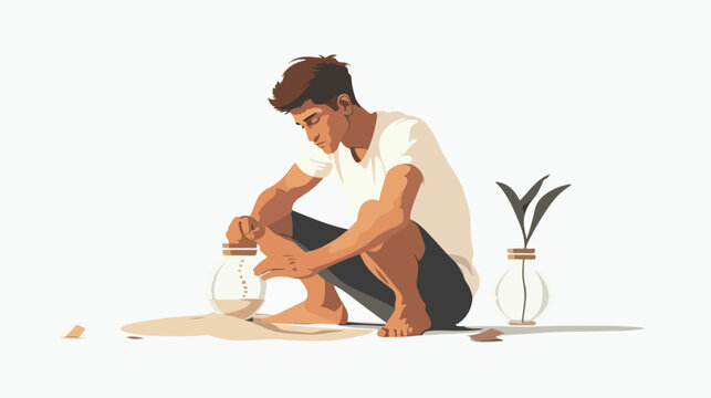 Man working on Sand Glass Flat vector 