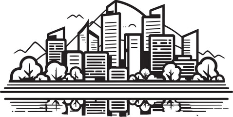City Horizon Sketch Black Vector Outline Icon Urban Outline View Black Logo Design Emblem