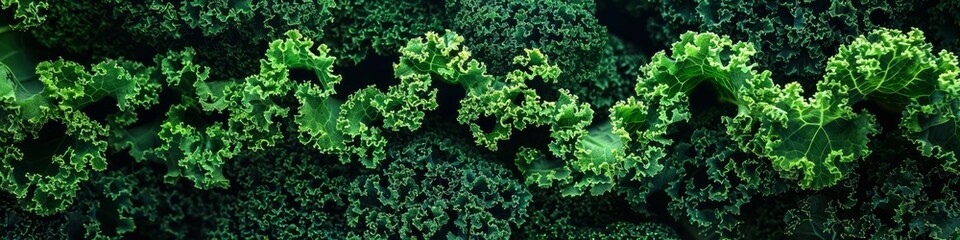 Lush green curly kale plants growing together in a vibrant forest setting, background, wallpaper, banner - obrazy, fototapety, plakaty
