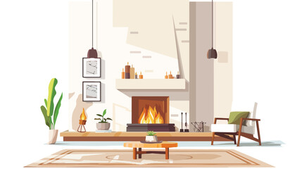Modern interior of living room with fireplace 