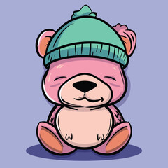 Cute happy teddy bear vector cartoon character with hat