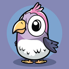 Cute purple bird cartoon character vector illustration in pastel colors