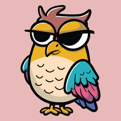 Funny cute owl bird vector cartoon character in pastel colors