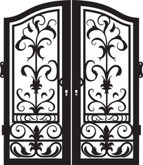 Fototapeta na wymiar Luxurious Garden Passage Sleek Black Logo Design Refined Wrought Iron Doorway Black Vector Emblem