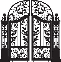 Elegant Wrought Iron Garden Door Black Vector Emblem Classic Bi Fold Gate Sleek Black Logo Design Icon