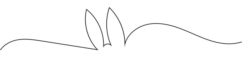 Easter Bunny Ears line art banner in scribble style hand drawn with continuous thin line, divider shape. Isolated on white background. Vector illustration