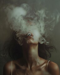 Portrait of a beautiful young woman smoking on a dark background