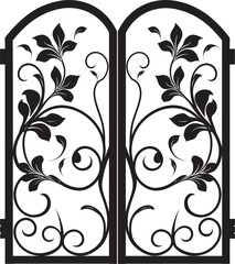 Stylish Garden Escape Wrought Iron Bi Fold Door, Black Emblem Icon Antique Garden Charm Wrought Iron Bi Fold Door, Black Vector Logo Design