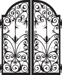 Luxury Garden Haven Wrought Iron Bi Fold Door, Black Vector Logo Refined Garden Sanctuary Wrought Iron Bi Fold Door, Black Emblem Icon
