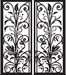 Opulent Garden Access Black Vector Logo Design Icon Handcrafted Wrought Iron Door Black Emblem Icon