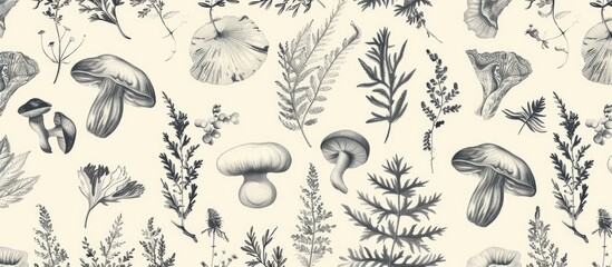 Seamless pattern with hand-drawn natural elements in a vintage style.