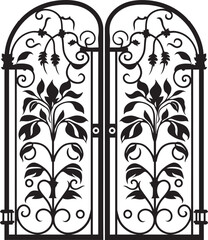 Graceful Garden Portal Wrought Iron Bi Fold Door, Black Vector Emblem Artistic Touch Wrought Iron Bi Fold Garden Door, Black Emblem Design