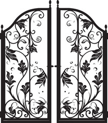 Enchanting Garden Gateway Wrought Iron Bi Fold Door, Black Vector Emblem Rustic Charm Wrought Iron Bi Fold Garden Door, Black Vector Logo