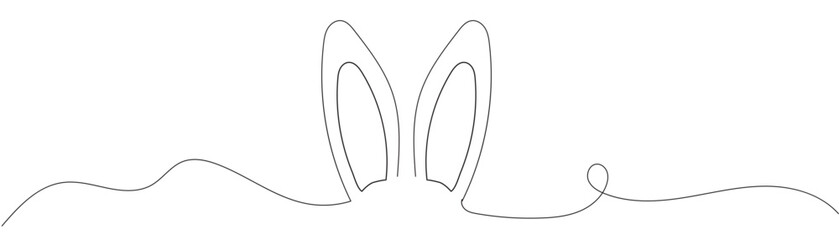 Easter Bunny Ears line art banner in scribble style hand drawn with continuous thin line, divider shape. Isolated on white background. Vector illustration