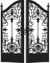 Chic Bi Fold Iron Door Elegant Black Logo Design Timeless Garden Access Black Vector Logo Icon
