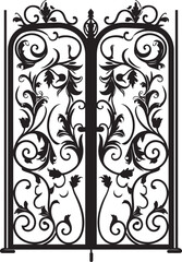Luxury Iron Bi Fold Gate Black Logo Design Emblem Antique Garden Doorway Black Vector Logo Design