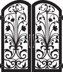 Elegant Bi Fold Iron Entrance Sleek Black Logo Luxurious Garden Portal Black Vector Emblem