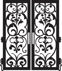 Fototapeta na wymiar Stylish Bi Fold Iron Gate Elegant Black Icon Opulent Garden Entrance Sleek Black Logo Design