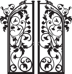 Timeless Garden Gate Sleek Black Vector Classic Bi Fold Iron Access Black Emblem Icon