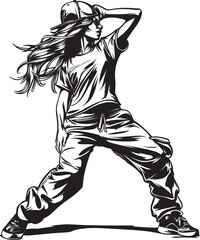 Dynamic Young Street Dancer Black Vector Logo Design Icon Modern Urban Dance Queen Black Vector Emblem