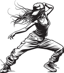 Trendsetting Female Street Performer Black Vector Icon Energetic Modern Street Dancer Black Logo Design