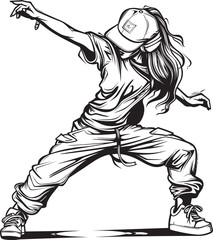 Youthful Street Dance Sensation Black Emblem Trendsetting Female Street Performer Black Vector Icon