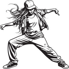 Elegant Urban Dance Diva Black Emblem Dynamic Modern Street Performer Black Vector Icon