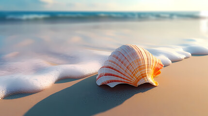 Fototapeta na wymiar Conch shells on the seaside at sunrise