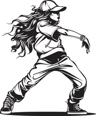 Chic Young Street Performer Black Emblem Vibrant Female Hip Hop Icon Black Vector Design