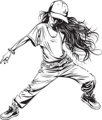 Obraz na płótnie Canvas Spirited Young Street Dancer Black Emblem Fierce Female Hip Hop Queen Black Vector Icon