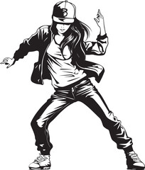 Fototapeta premium Energetic Modern Street Diva Black Logo Icon Trendy Female Hip Hop Sensation Black Emblem Design