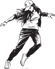 Trendy Female Hip Hop Sensation Black Emblem Design Dynamic Urban Dance Queen Black Vector Logo
