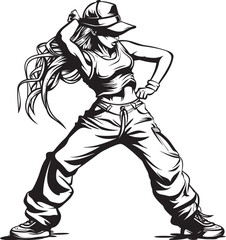 Fototapeta premium Chic Young Street Talent Black Vector Emblem Vibrant Female Hip Hop Diva Black Logo Design