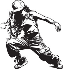 Trendsetting Female Hip Hop Sensation Black Emblem Icon Dynamic Urban Dance Maven Black Logo Design