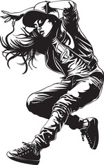 Vibrant Female Hip Hop Diva Black Logo Design Spirited Urban Dance Sensation Black Vector Icon