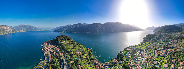 Bellagio, Italy - Aerial view of the beautiful Italian village of Bellagio on lake Como in northern Italy - obrazy, fototapety, plakaty