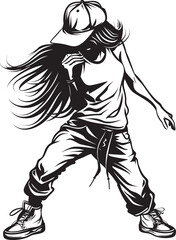 Trendsetting Female Street Performer Black Emblem Icon Vibrant Urban Dance Star Black Vector Design