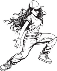 Spirited Young Street Dancer Black Emblem Fierce Female Hip Hop Star Black Vector Icon