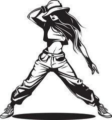 Trendy Female Street Dance Icon Black Emblem Vibrant Urban Dance Sensation Black Vector Logo Design