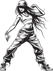 Trendy Young Street Dancer Black Vector Logo Vibrant Female Hip Hop Artist Black Emblem Icon