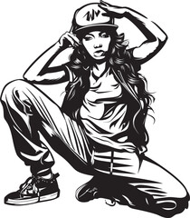 Fierce Female Hip Hop Artist Black Vector Icon Dynamic Urban Dance Prodigy Black Logo Design