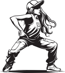 Vibrant Urban Dance Diva Black Vector Logo Design Spirited Young Street Dancer Black Emblem