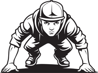 Muscular Young Man Engaged in Push Ups Black Logo Active Male Demonstrating Push Up Exercise Black Vector