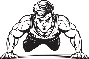 Active Ambition Males Push Up Progress Black Vector Icon Fit Form Sportive Youths Push Up Excellence Black Emblem Logo