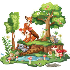 A magical forest with enchanted animals. clipart isolated
