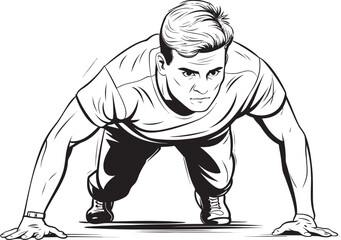 Active Persistence Males Push Up Progress Black Vector Icon Fit Form Sportive Youths Push Up Technique Black Emblem Logo